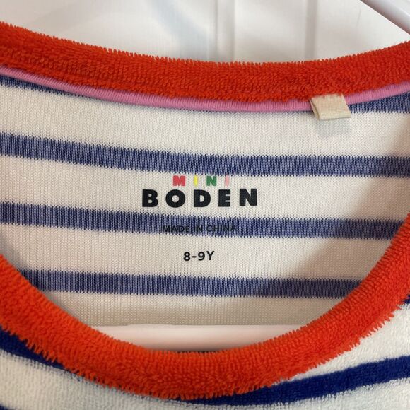 Boden Girls Navy White Dress Terry Cloth Dress Size 8 Stripes Cover Up - Picture 3 of 7